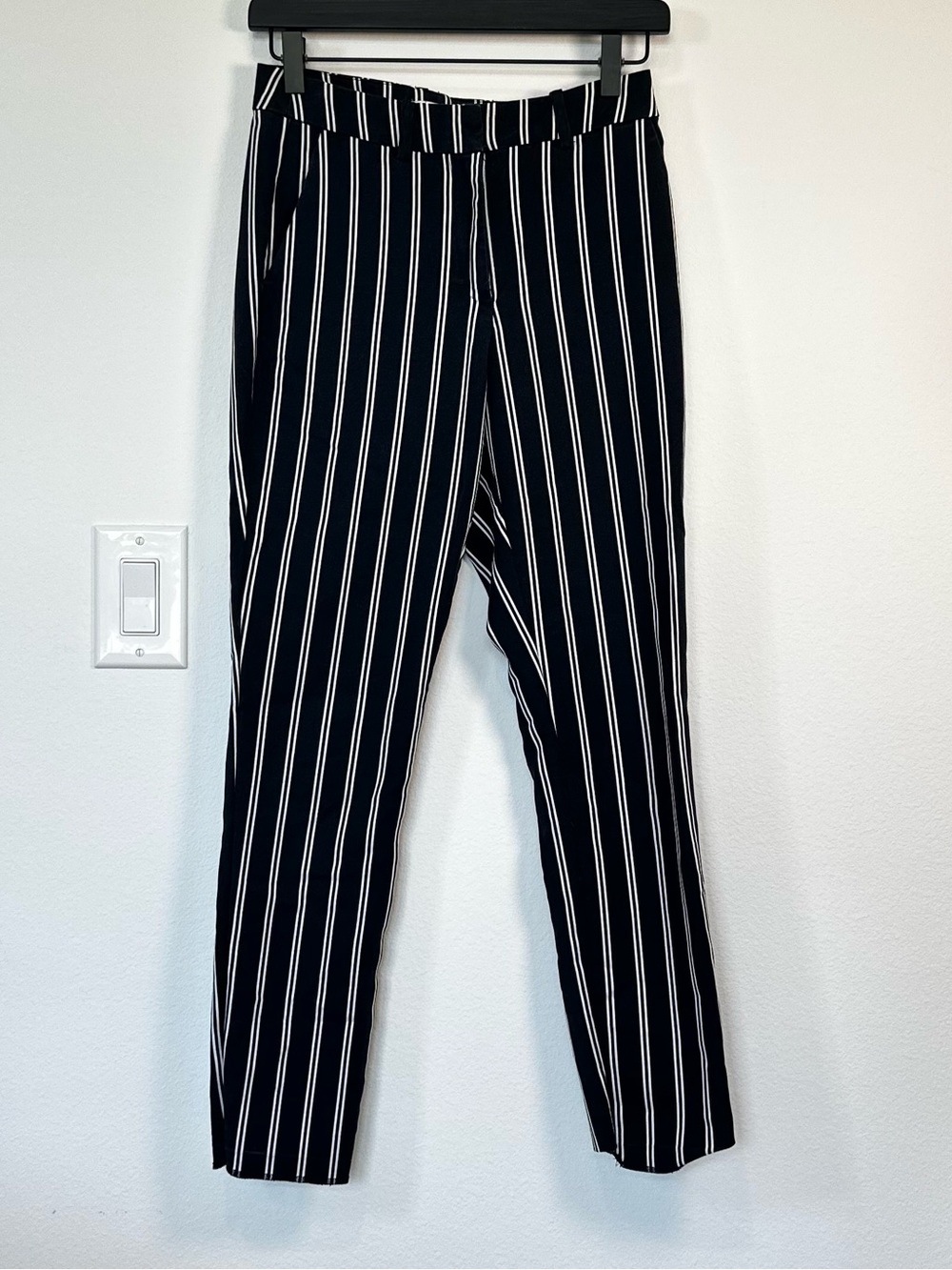 H&M Black with Dark Blue White Pinstripe Slim Trousers Size 4